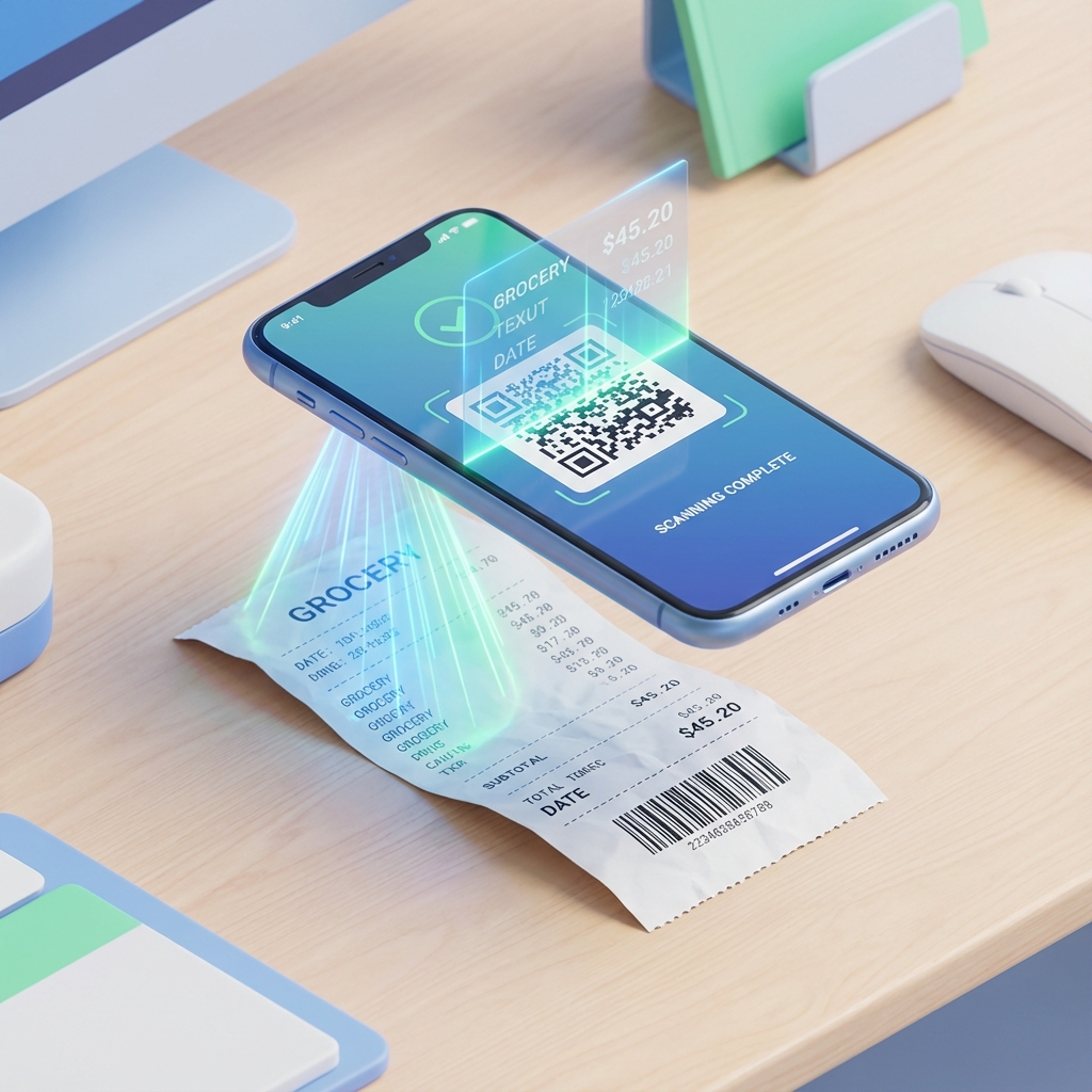 AI-powered receipt scanning extracting merchant details, prices, and items automatically